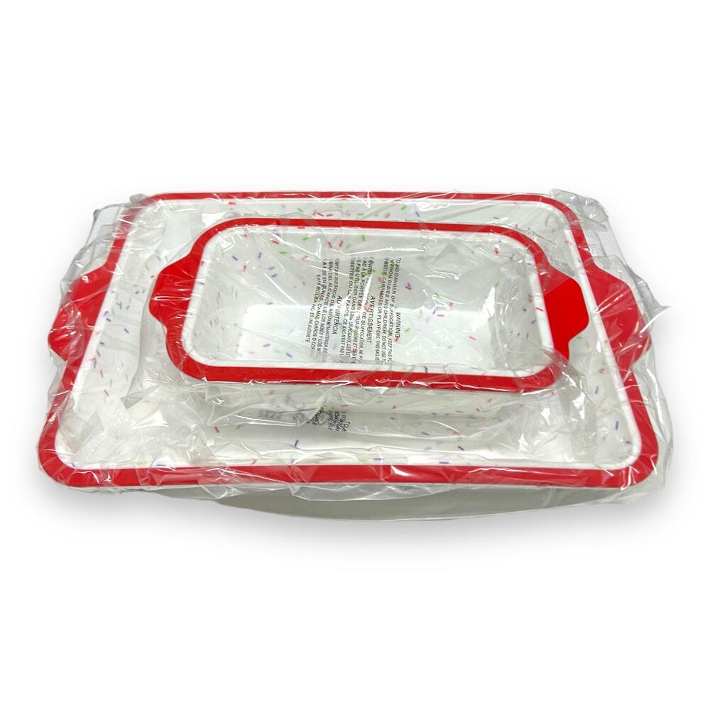 Cuisinart 2 Piece Silicone Bakeware Set‎ Red White Sprinkles Look  Cake Loaf NEW